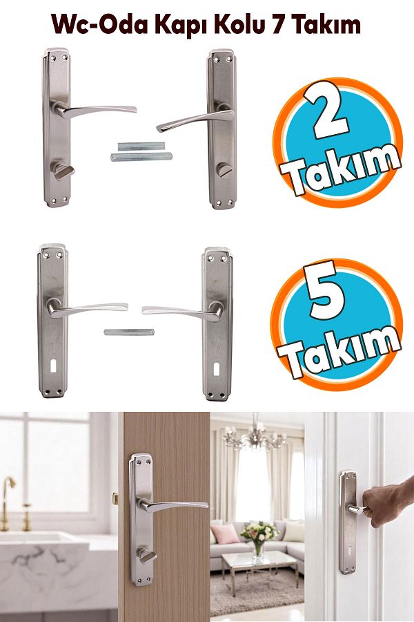 NZB-(5 Sets) Room Door Handle + (2 Sets) Wc Bathroom Door Handle Suitable for Left and Right Toilet Door Handle Set 1