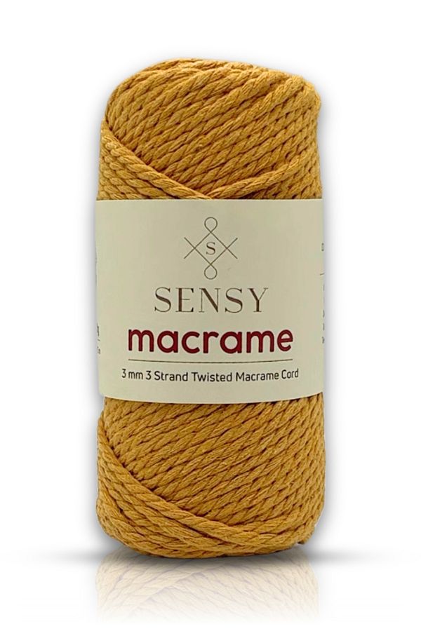 SENSY-Premium 3 Twist Cotton Carded Macrame Cardable Macrame Rope Hobby Rope Three Twist Mustard 1