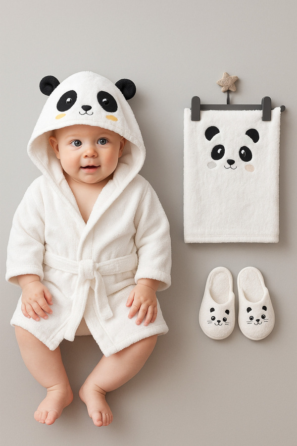 Cherub Baby Yenidoğan Bebek Havlu Bornoz Seti Organik - Bebek Doğum Hediyesi