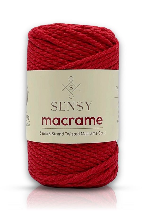 SENSY-Three Twist 250 Grams Cotton Checked Macrame Macrame Rope Hobby Floss 3 Twist Red 1