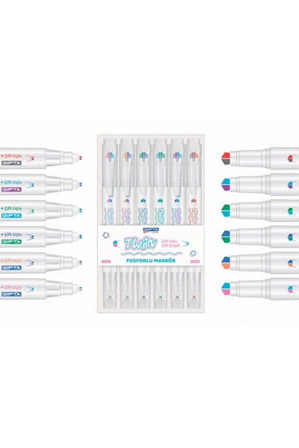 Gıpta-F1533 Three-Dimensional Double Line Double-Ended 6 Colors Highlighter Set 1