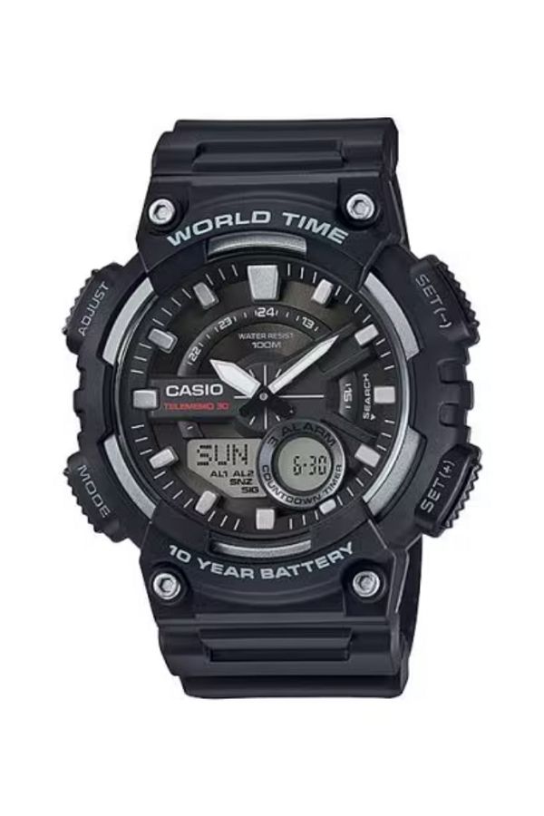 Casio-ساعة كاسيو للرجال، تناظرية ورقمية، بمينا أسود - AEQ-110W-1A 1