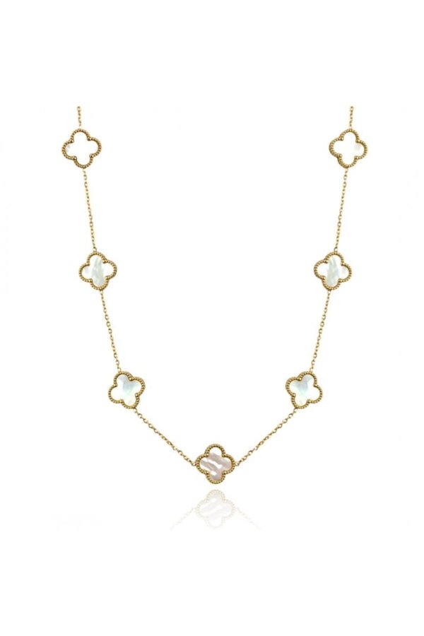 ECARLA-Colier elegant cu trifoi din sidef – oțel inoxidabil placat cu aur de 14K, Ecarla, NST2176 1