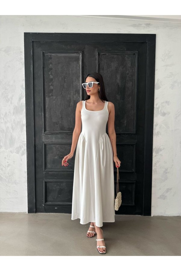 My Blog White Waist Detailed Dress - 4815