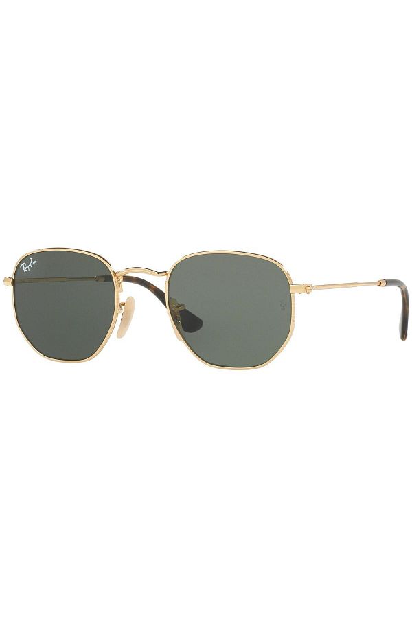 Ray-Ban-Ray-Ban Hexagonal RB3548N 001 – Ochelari de soare, Auriu, Lentile Verde G-15, Mărime 54 1