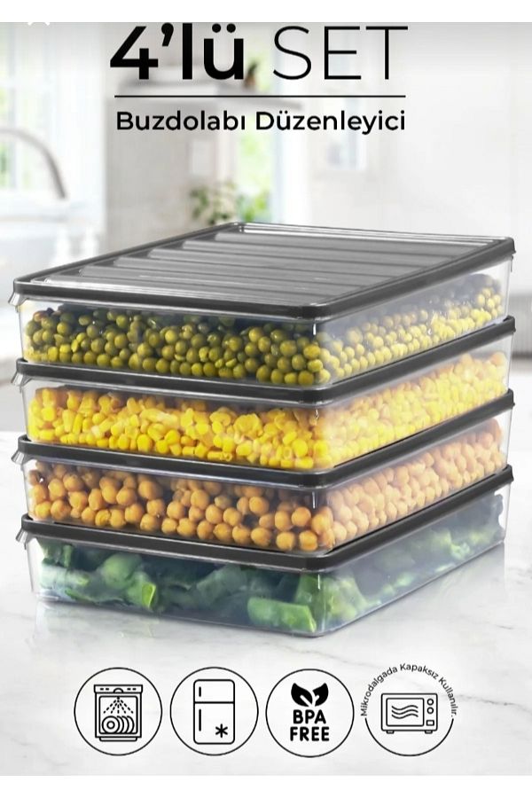 VİZYON-Horizontal Lid Refrigerator Icebox Organizer Icebox Storage Container Microwave Container 1