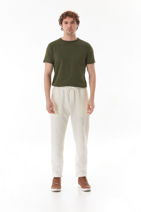 Fulla Moda-Ribbed Waist Tie Double Leg Jogger Trousers 1