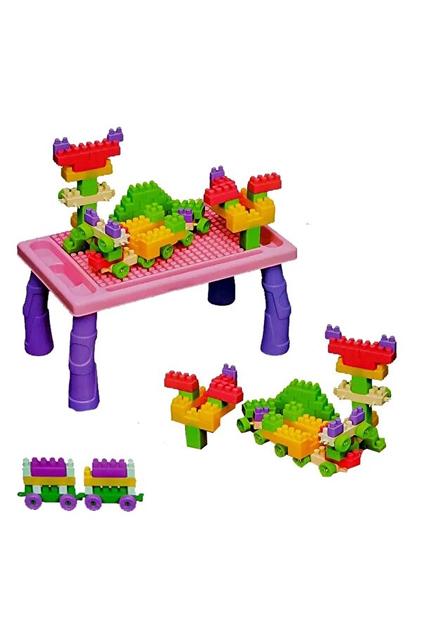 toysandmore EL GÖZ KORDİNASYON GELİŞTİRİCİ 100 PARÇA PEMBE RENK İNŞA YAPI BLOK AKTİVİTE MESASI