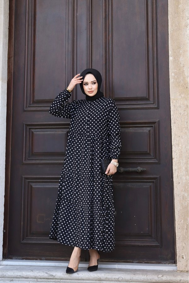 Sfg Life Moda WOMEN'S SUMMER TESETURES FRONT BUTTONED WOVEN VISKOSE FABRIC STYLISH DOT DRESS