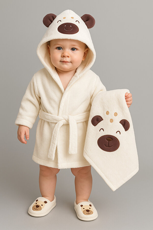 Cherub Baby Yenidoğan Bebek Havlu Bornoz Seti Organik - Bebek Doğum Hediyesi