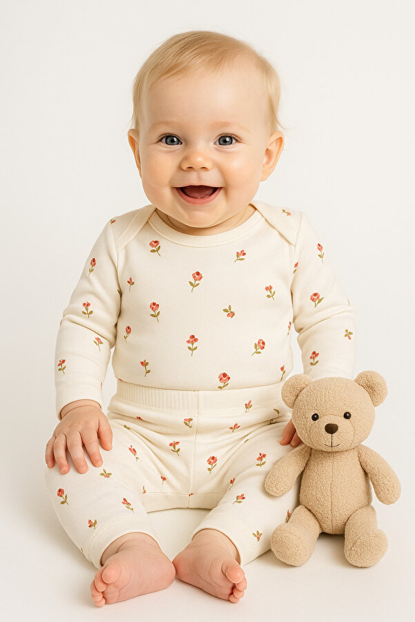 VERONA TARZ Kız Bebek Mevsimlik 2li Takım Alt Üst Çıtçıtlı Body Yenidoğan Kıyafeti Günlük