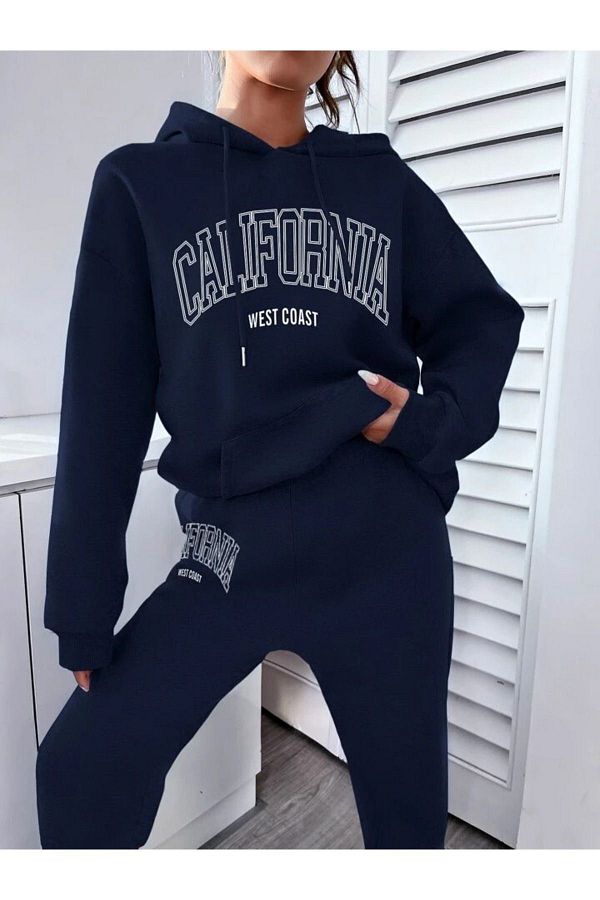 CLAYES-Set trening West Coast Hanorac Jogger - Bleumarin Imprimat Oversize Glugă 1