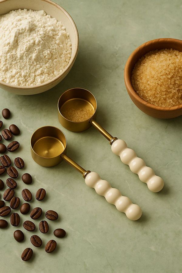 Qerhome-Set of 2 Porcelain Pearlescent White Handle Measuring Spoon Gold Small Size 5 ml 1