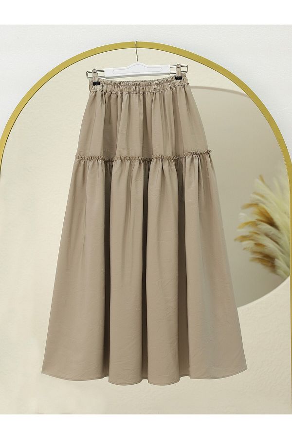 Modamorfo-Segmented Elastic Waist Crash Pattern Parachute Skirt - Light Mink 1