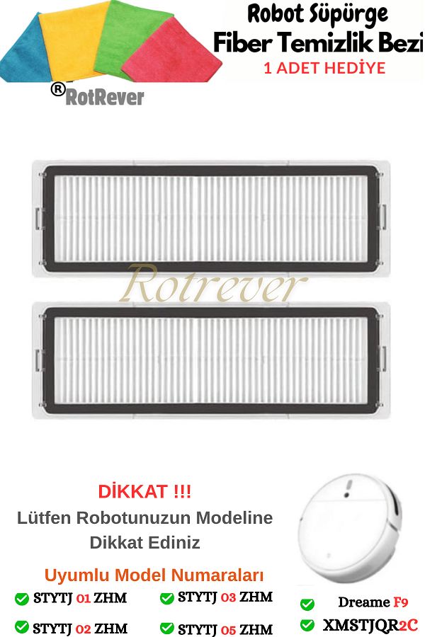 RotRever-Xiaomi Mi Robot Vacuum 1C,2C and F9 Compatible-Mop Pro 2+3D Hepa Filter-2 Pieces 1