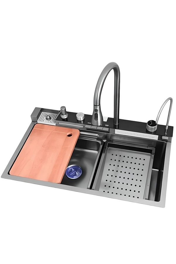 TodayShop-Set chiuvetă bucătărie multifuncțională, oțel inoxidabil, stație de lucru, duș extensibil, 4 moduri de spălare, gl 1