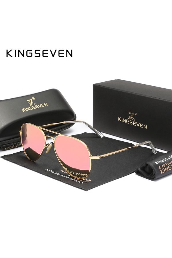 Choice-C5-Gold-Pink KINGSEVEN Pilot Alloy Sunglasses Polarization UV400 Anti-reflection Full Frame Parsnip 1