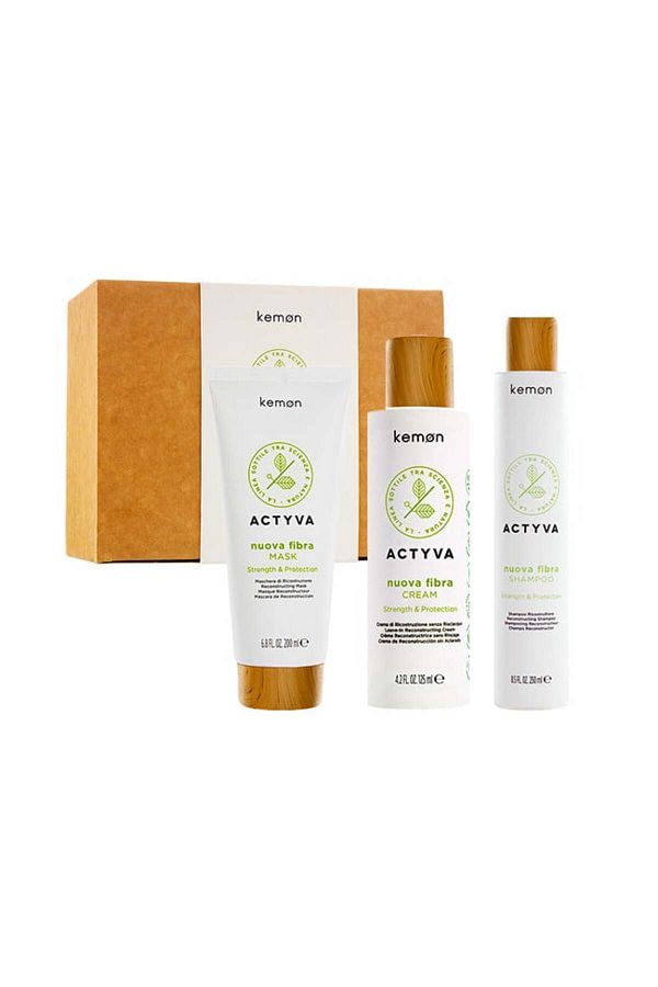 Kemon-Set restructurant Actyva Nuova Fibra, Șampon 250 ml + Mască 200 ml + Cremă 125 ml 1