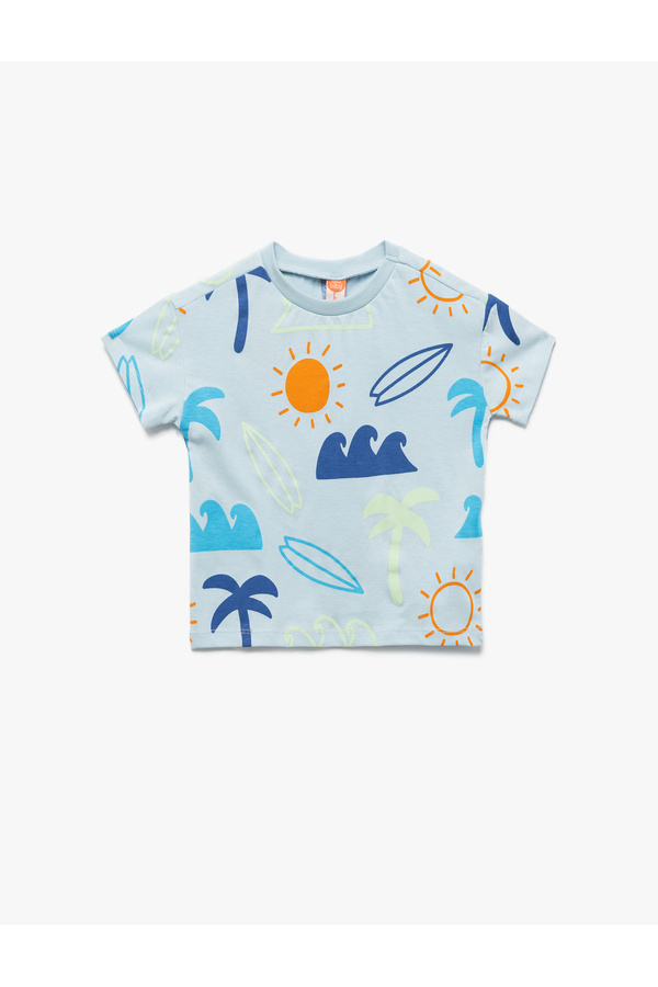 Koton Pamuklu Kısa Kollu Bisiklet Yaka Baskılı Tişört