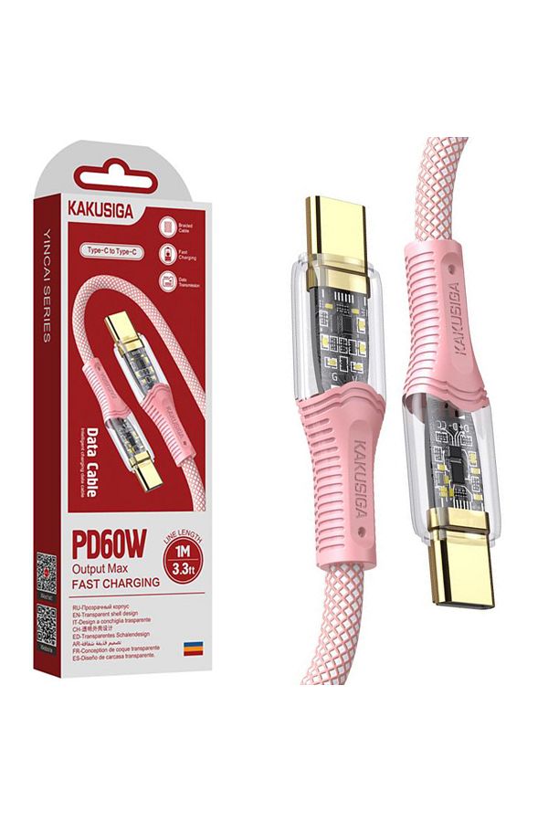 REDz Accessories-Cablu KSC-809, Tip-C la Tip-C, Compatibil cu iPhone 15/16 și Android, Încărcare rapidă 60W, Roz 1
