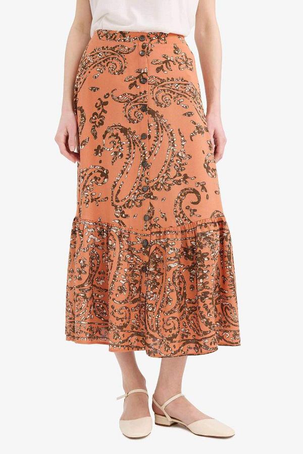 DeFacto-Regular Fit Stretch Waist Patterned Midi Skirt F1158Ax25Sm 1