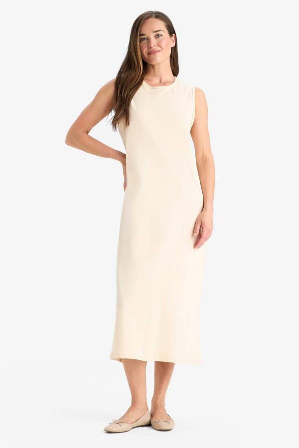 DeFacto-Regular Fit Rundhalsausschnitt Basic Plain gekämmte ärmellose Midi-Kleid C9686ax25sm 1
