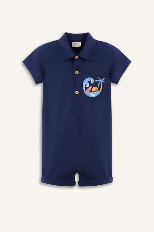 Defacto Erkek Bebek Polo Yaka Palmiye Desenli Kısa Kollu Tulum C5916a525sm