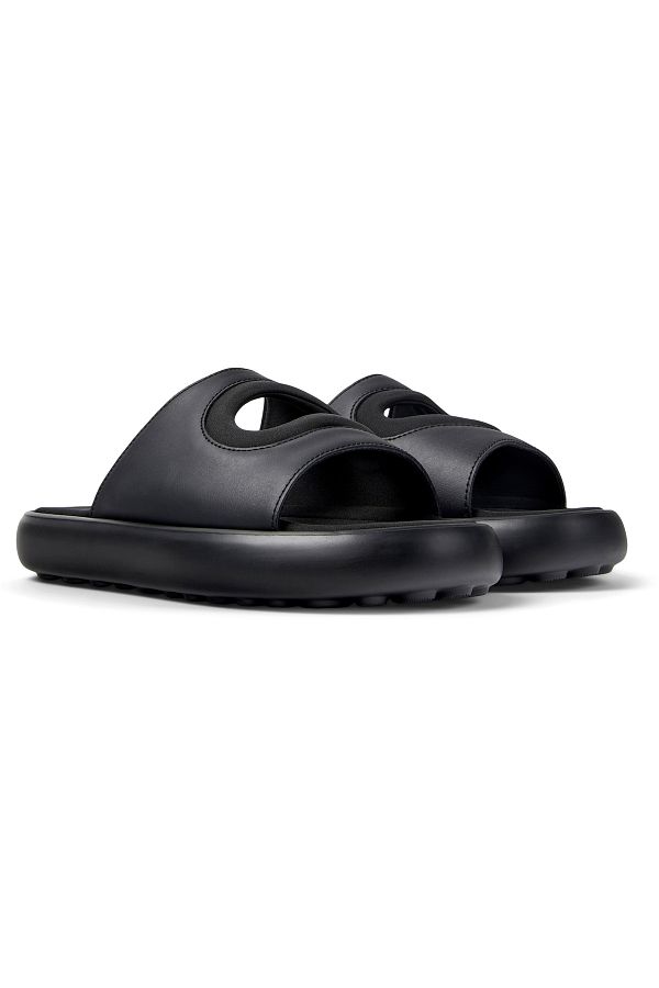 CAMPER-Men's Black Hook And Loop Genuine Leather Slip-On Twin Slide with Soft EVA Sole 1
