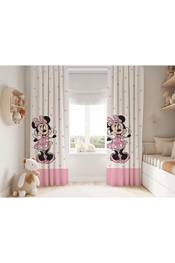 Şen Dekorasyon PEMBELİ MİKİMAUSE ÇOCUK FON PERDE