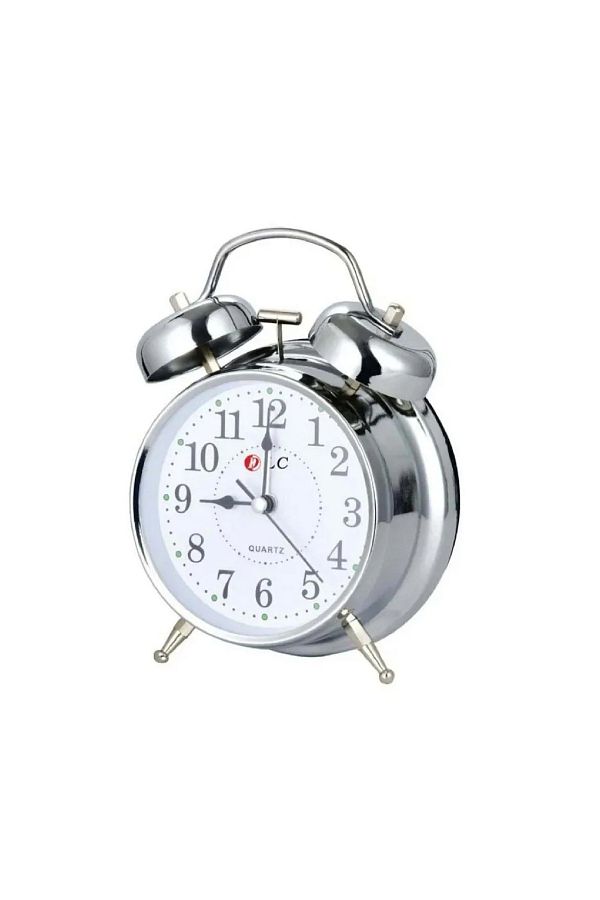 DLC-Alarm clock made of chrome plated metal with bell alarm function and white dial 1