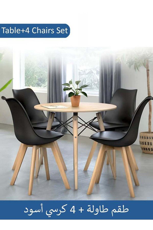 Taimi-5-Piece Dining Set Modern Round Dining Table 80x80x72cm with 4 Elegant Chair Black Soft Padded Seats 1