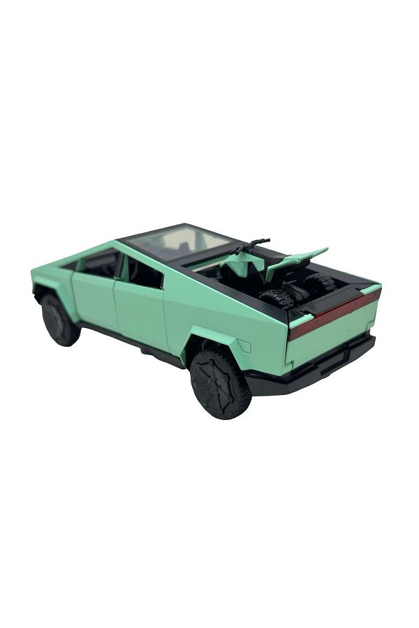 JPT-Tesla Cybertruck green metal model with metal atv 1:32 with sound, lights, opens doors 1