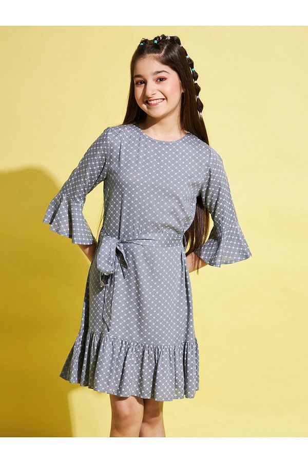 Stylo Bug By Styli-All-Over Print 3/4 Sleeves Belted Dress 1