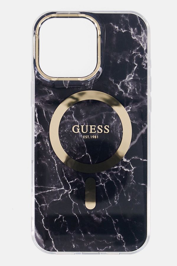 Guess-iPhone 16 Pro Max Marble Print Hard Phone Case, Black 1