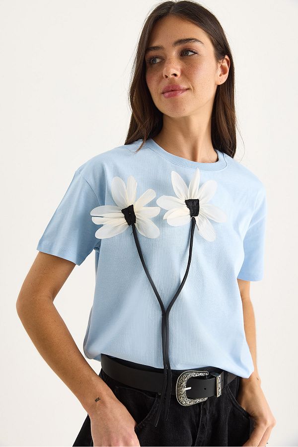 Bianco Lucci-Tricou din bumbac cu mânecă scurtă pentru femei cu accesorii Daisy 60602039 1