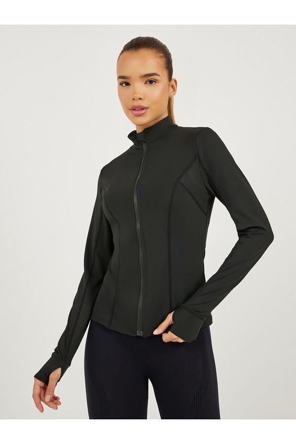Styli-Back Slogan Print Side Panel Mesh Insert Jacket 1
