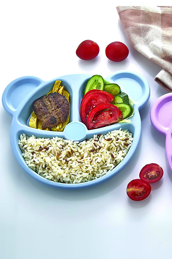 Buzka 2 Adet Ayıcık Şekilli Bebek Mama Tabağı Çocuk Yemek Tabağı 3 Bölmeli Tabak Mavi Renk