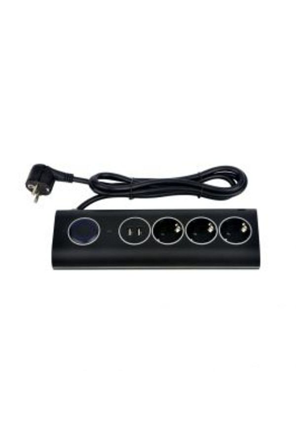 Homelux-Desk Extension Cord Strohm, 3 Sockets, 2xUSB 2.4A, Switch, Surge Protection, 1.5m, Black 1