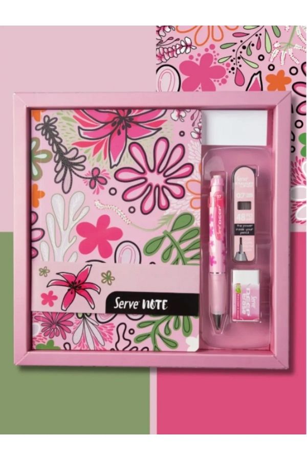 tüftürük-Serve Deep Nature Series School Set 96 Sheets A5 Notebook + 0.7 Mechanical Tip Pen + 48 Pieces Tips + Eraser 1