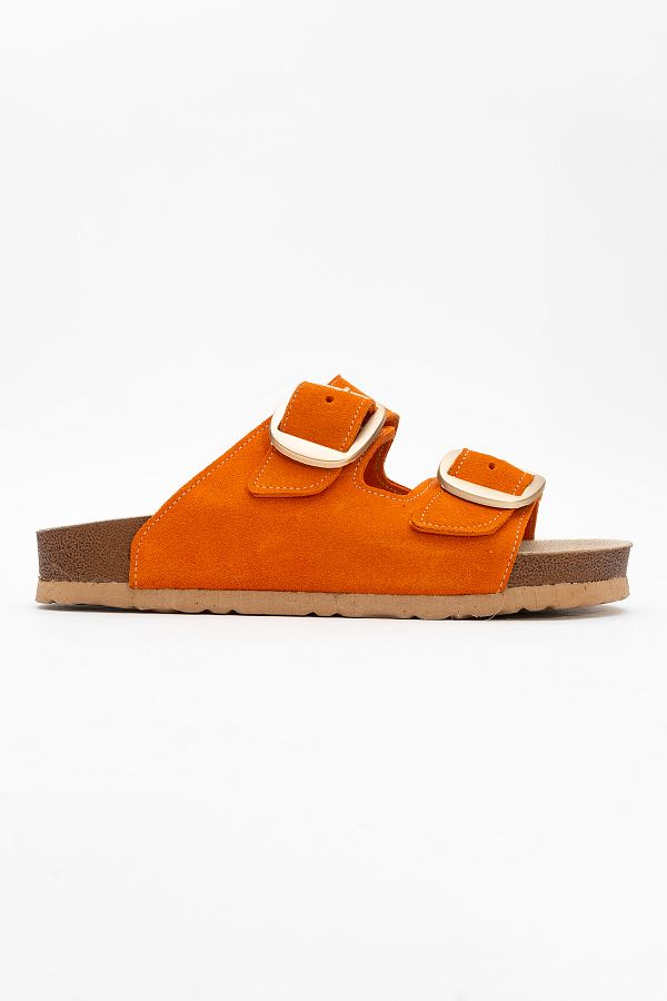 Ataköy Ayakkabı-Women's Leather Double Buckle Slippers 1