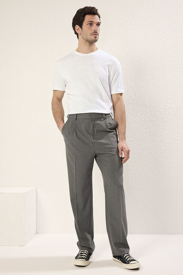 Trendyol Collection-Γκρι παντελόνι Wideleg φαρδύ άνετο υφαντό παντελόνι TMNSS25PL00009 1