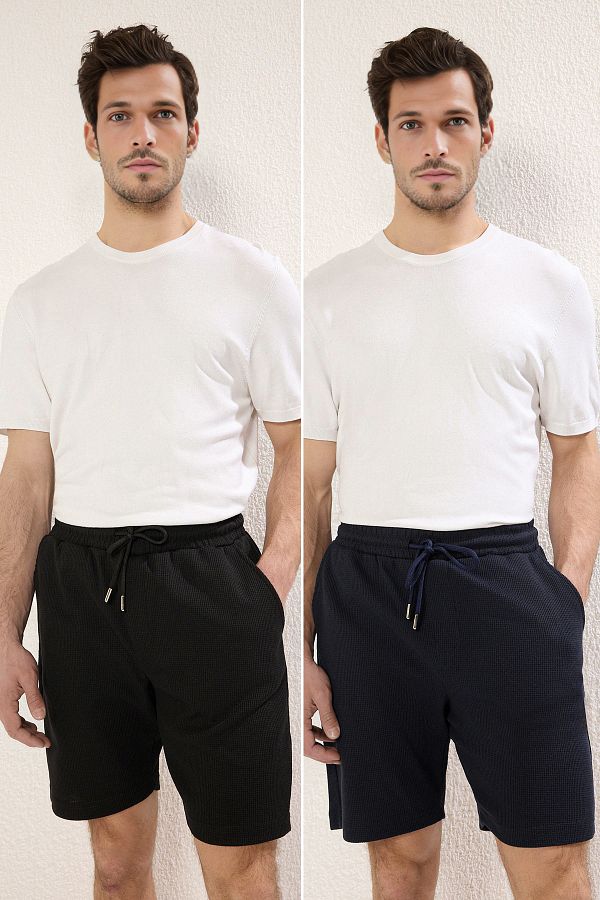 Trendyol Collection-Schwarz-Marineblaue 2er-Pack Shorts und Bermudas mit regulärer/normalem Schnitt und strukturierter Verpackung TMNSS23SR00076 1