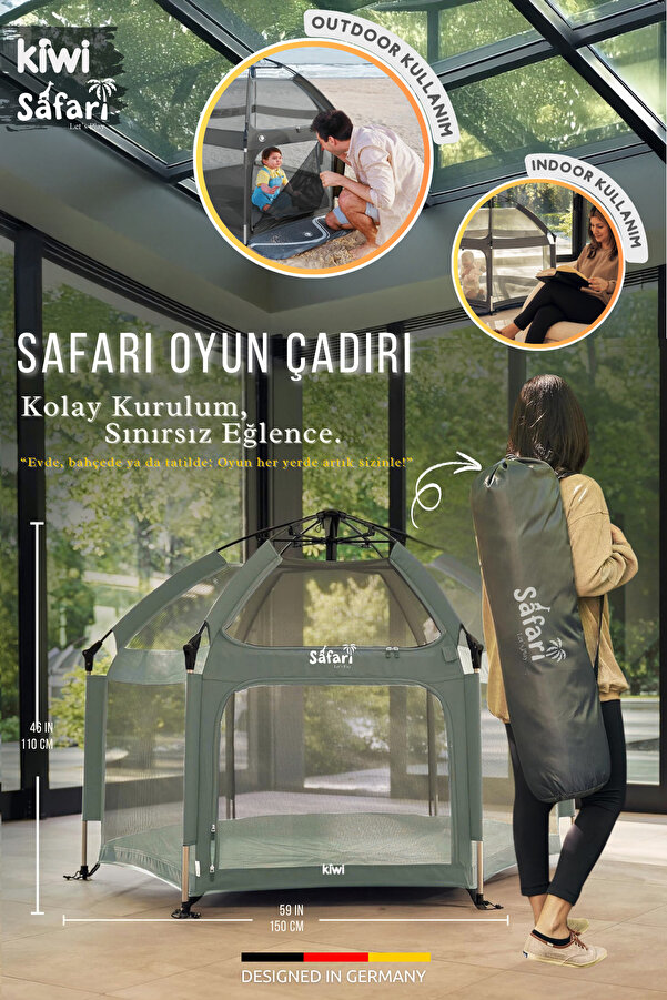 Kiwi Safari Çocuk-Bebek Oyun Parkı-Çadırı +50 UV Korumalı, Kolay Kurulum, Alüminyum Sağlam Gövde