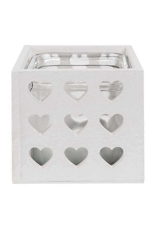 Clayre & Eef-Wooden vase with white glass interior 14 x 14 x 13 cm 1