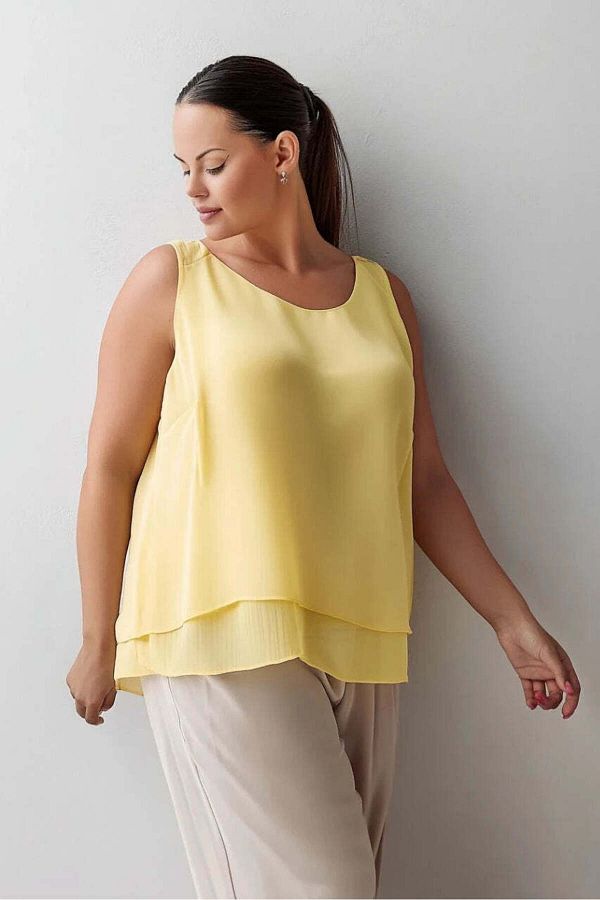 Hanezza-Plus Size Crepe Fabric Layered Strap Blouse 1