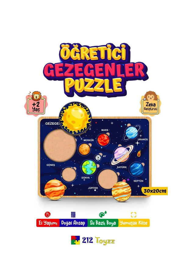 212toyzz Solar Sistem Gezegenler Eğitici Ahşap Bultak Yapboz Oyuncak Puzzle