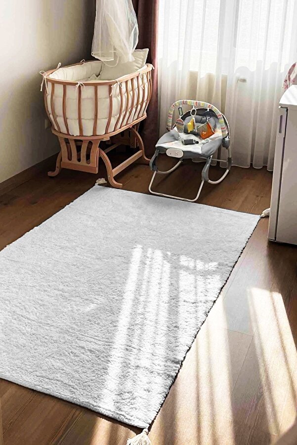 Cool Halı Cool Cotton Ccn Beyaz Makinede Yıkanabilir Kaymaz Tabanlı Naturel Pamuk Dokuma Bebek Halısı