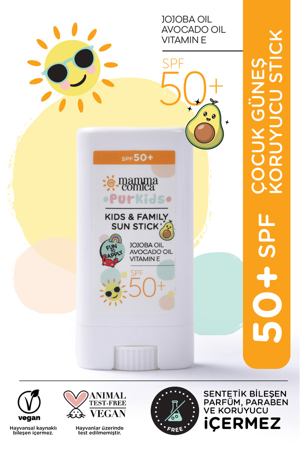 MammacomicaDough Purkids Yüksek Korumalı Bebek Çocuk Güneş Koruyucu Stick Organik Filtre Spf50 Uva Uvb Pa