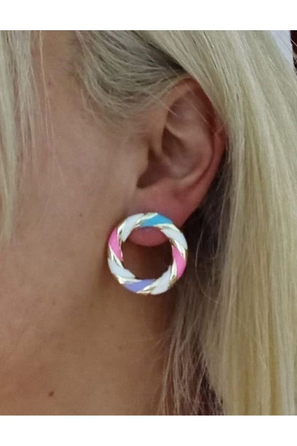 mos&more-Gold Pink Lilac Blue Enamel Hoop Earrings 1