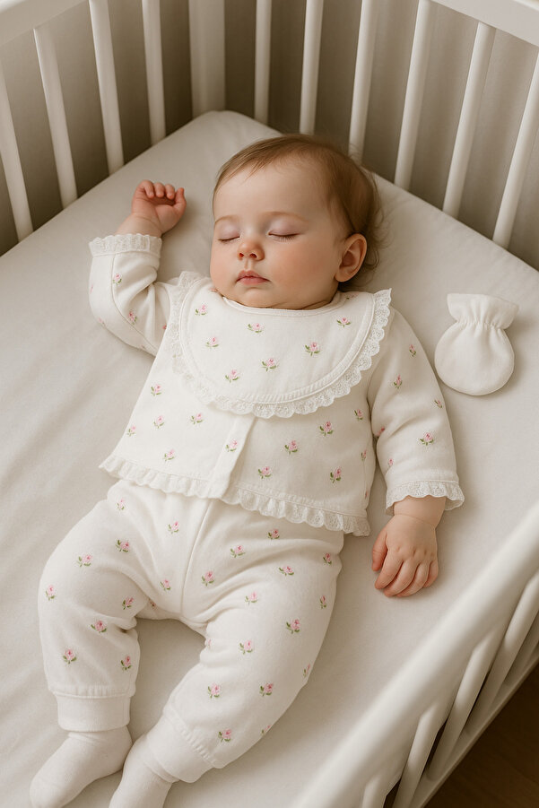 Cherub Baby Be Happy Fisto Çiçekli %100 Pamuk Yenidoğan Kız Bebek 5 Parça Hastane Çıkışı Zıbın Seti